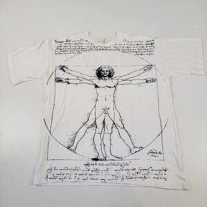 Vintage 90’s Leonardo Da Vinci The Vitruvian Man Italia AOP Art T-Shirt Large
